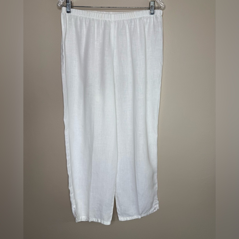 Russ Berens White Linen Capri Pants Elastic Waistband Size Medium